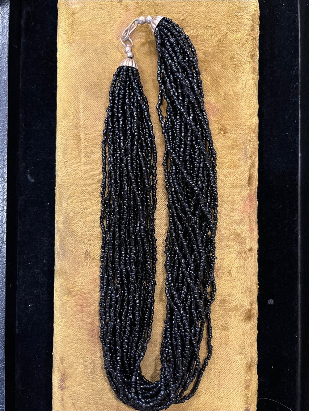 Vintage Black Multi-Strand Seed Bead Necklace with Clasp